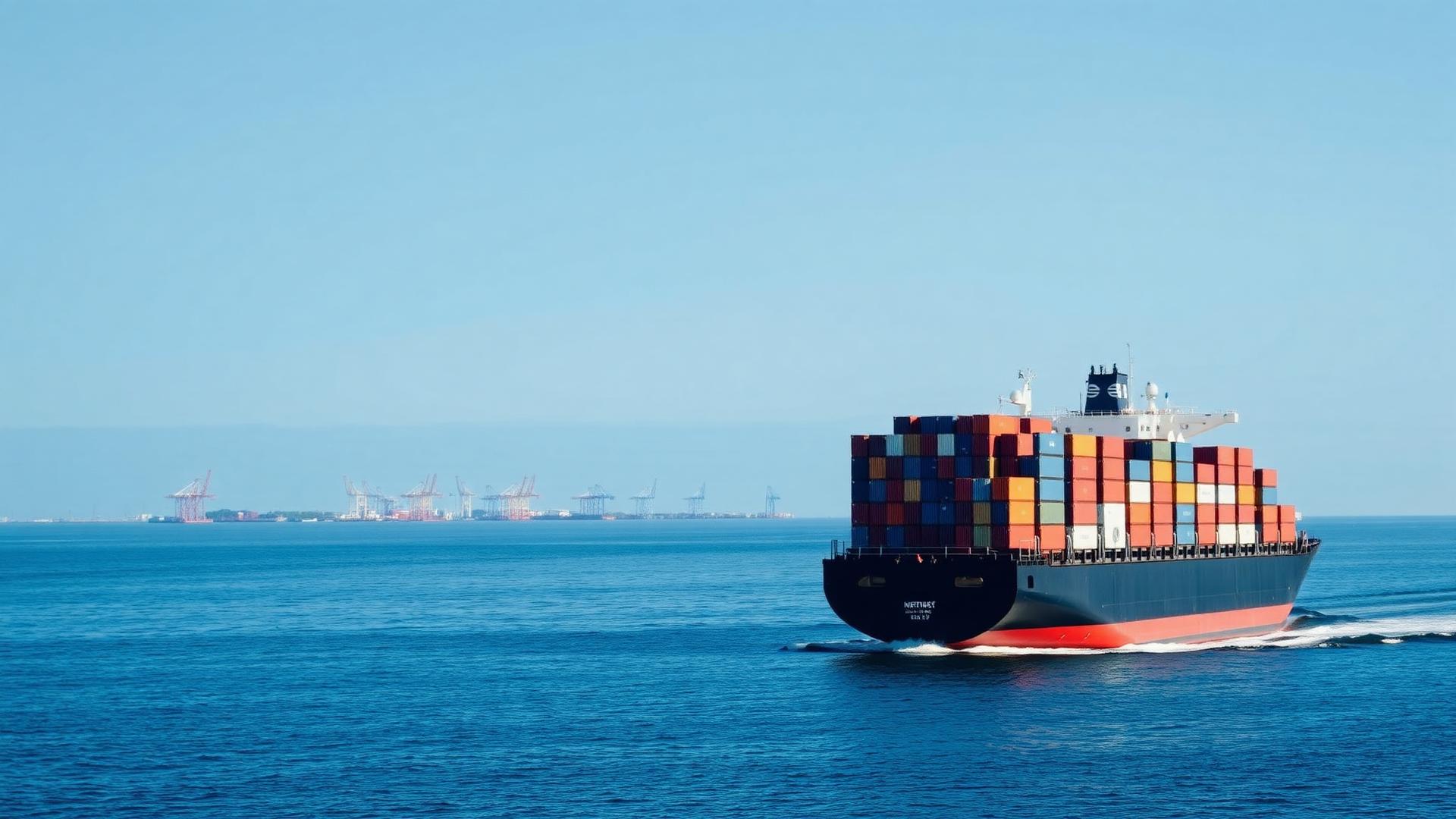 Cargo container ship on open ocean